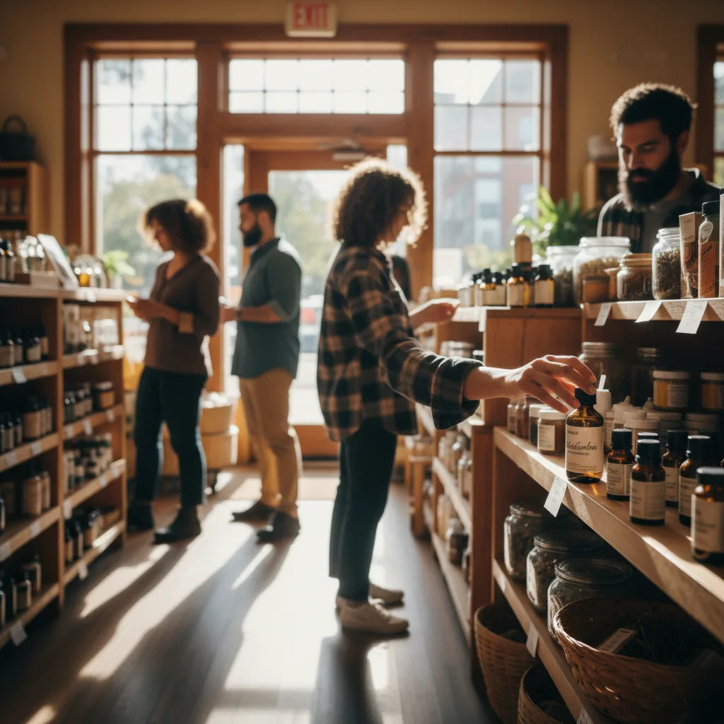 Shopper reaching for oil of oregano