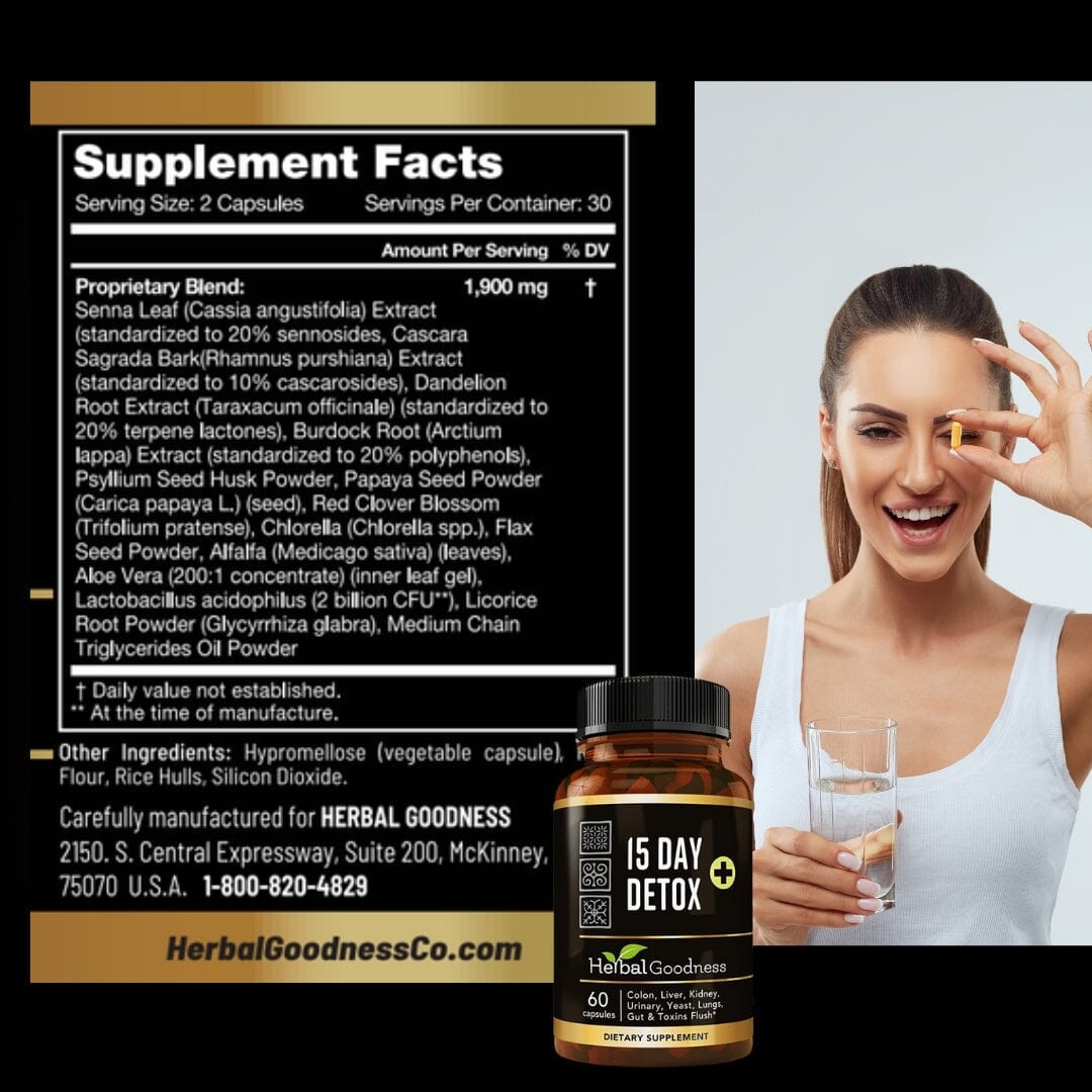 15 Day Detox - Capsules 60/600mg - Detox & Cleanse Capsules Herbal Goodness 