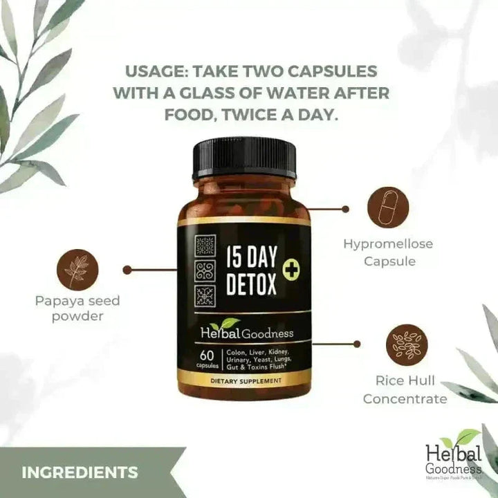 15 Day Detox - Capsules 60/600mg - Herbal Goodness Capsules Herbal Goodness 
