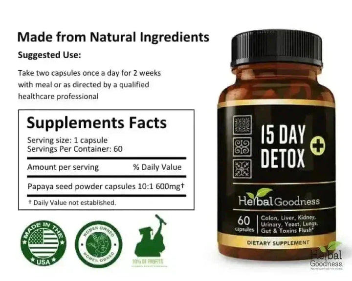 15 Day Detox - Capsules 60/600mg - Herbal Goodness Capsules Herbal Goodness 