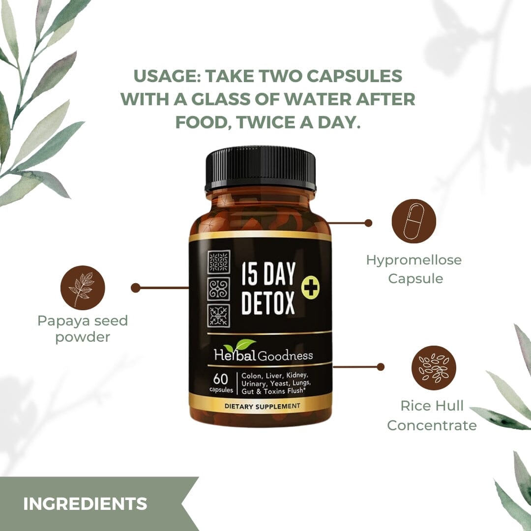 15 Day Detox - Capsules 60/600mg - Supports Healthy Colon & Kidney Cleanse - Herbal Goodness Capsules Herbal Goodness 
