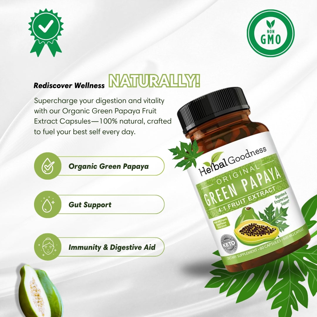 Green Papaya Fruit Extract - Capsules 60/600mg - 4X Strength
