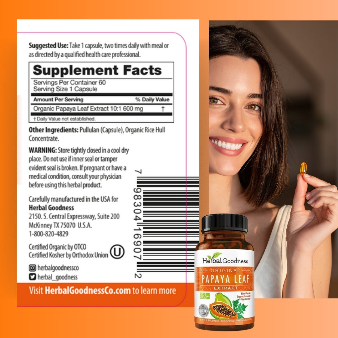 Papaya Leaf Extract - Capsules 600mg - 10X Strength - Herbal Goodness