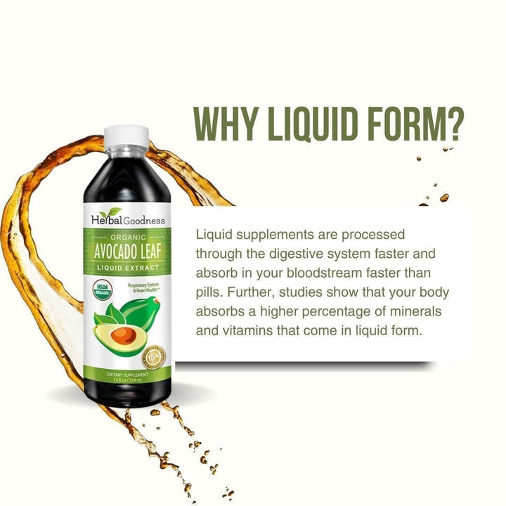 Avocado Leaf Extract - Organic - Liquid - Blood Sugar Support - Herbal Goodness Liquid Extract Herbal Goodness 