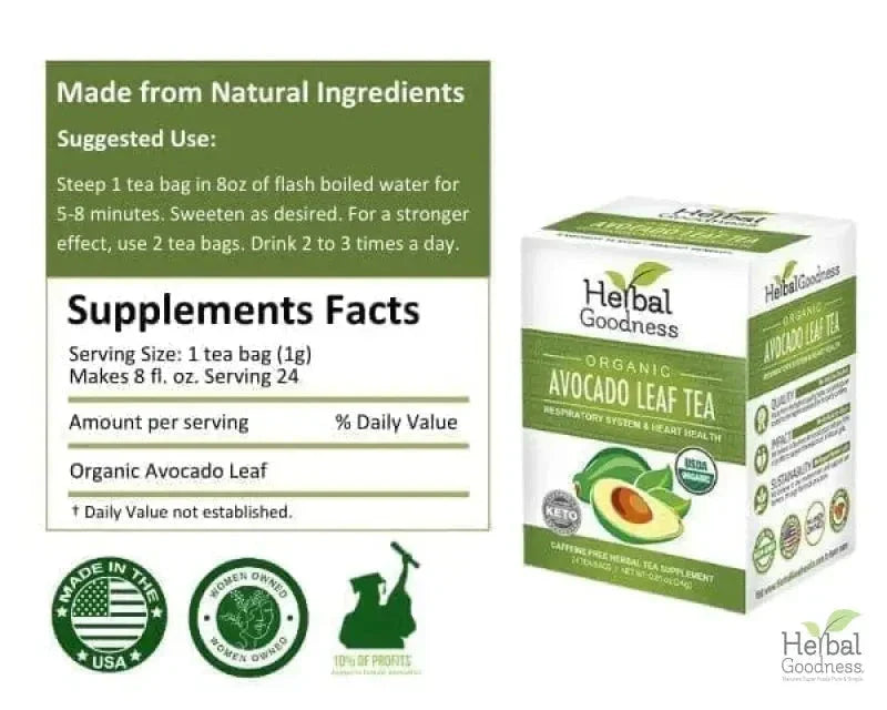 Avocado Leaf Tea - Organic 24/2g - Respiratory, Heart & Metabolism Support Tea & Infusions Herbal Goodness 