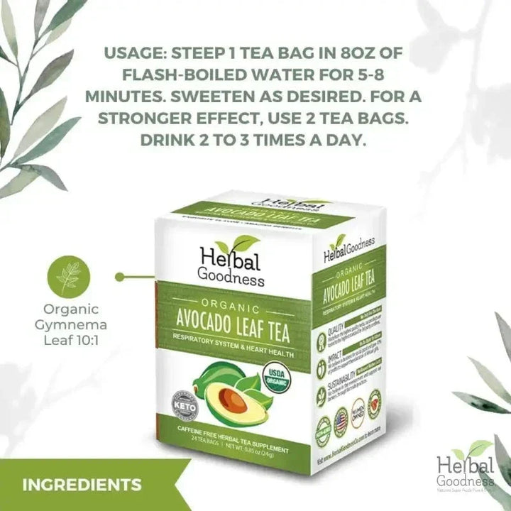 Avocado Leaf Tea - Organic 24/2g - Respiratory, Heart & Metabolism Support Tea & Infusions Herbal Goodness 