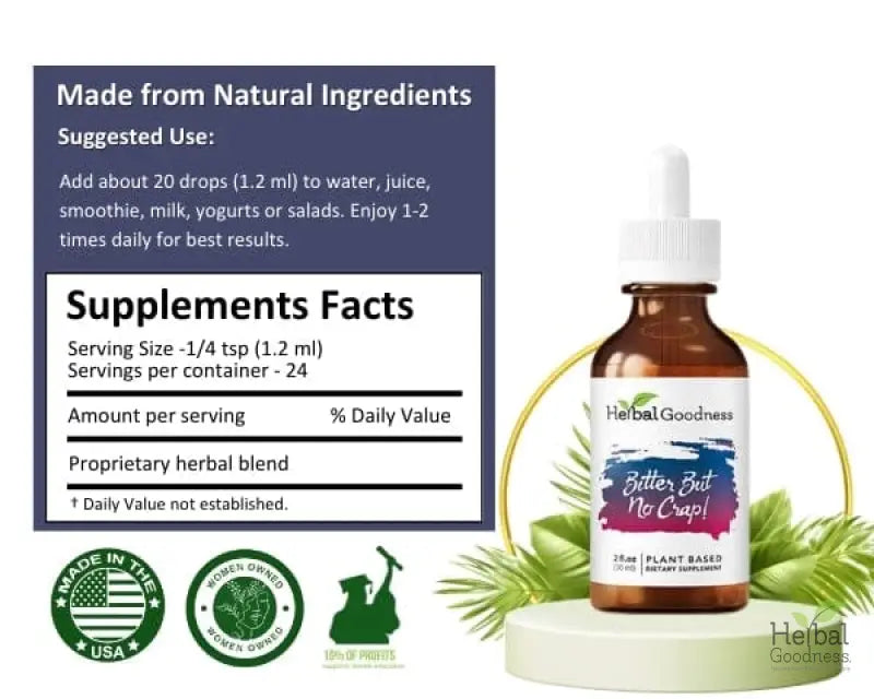 Bitter But No Crap 2fl.oz - Plant Based - Dietary Supplement, Health Boost - Herbal Goodness - Herbal Goodness