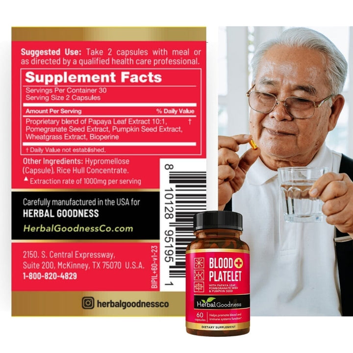 Blood Platelet Plus - 60/600mg 20X Strength Capsule - Platelet Boost Capsules Herbal Goodness 