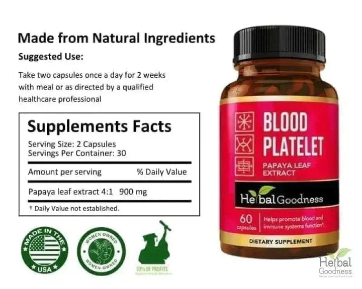Blood Platelet Plus - Capsule 60/600mg-20X Strength - Immune System Function - Herbal Goodness Capsules Herbal Goodness 