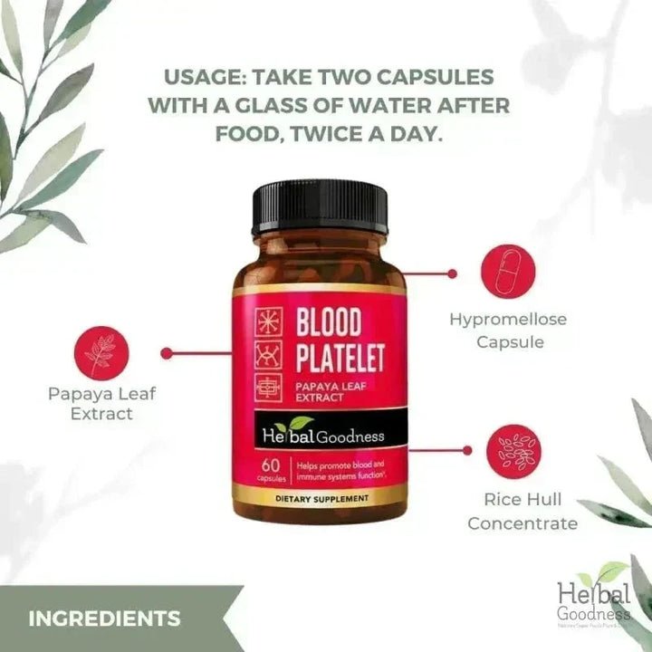 Blood Platelet Plus - Capsule 60/600mg-20X Strength - Immune System Function - Herbal Goodness Capsules Herbal Goodness 