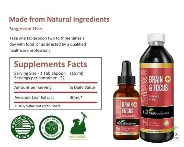 Brain and Focus Liquid Extract - Nootropic Brain Supplement, Brain Health - Herbal Goodness Liquid Extract Herbal Goodness 