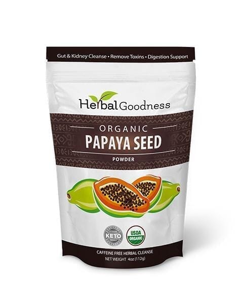 White resealable pouch of papaya seed powder in Detox & Cleanse Bundle by Herbal Goodness