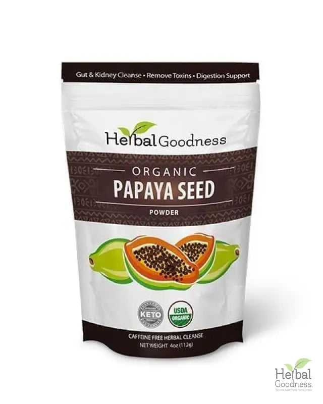 White resealable pouch of papaya seed powder in Detox & Cleanse Bundle by Herbal Goodness