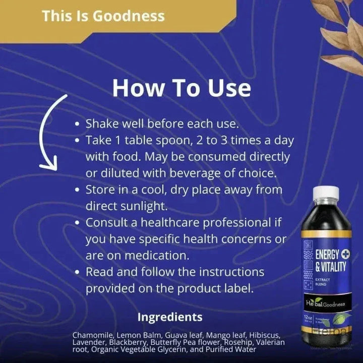 Energy and Vitality - Liquid 12oz - Herbal Goodness Liquid Extract Herbal Goodness 
