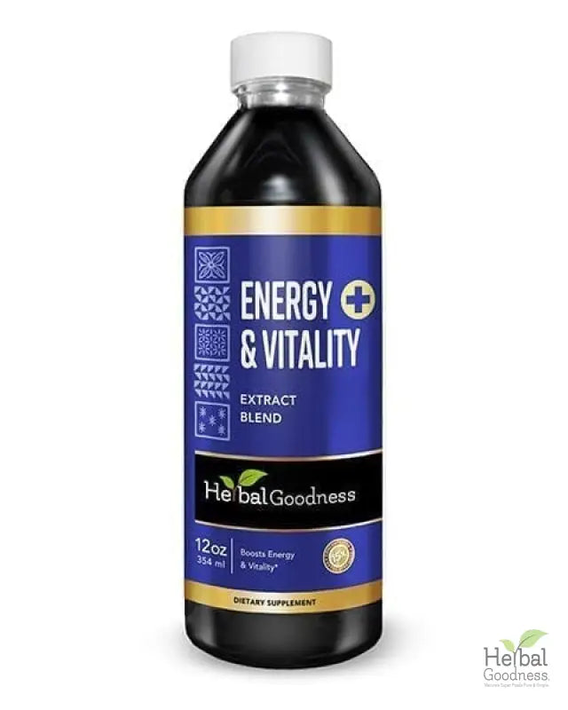 Dark bottle of Energy & Vitality extract blend from Herbal Goodness Energy Bundle