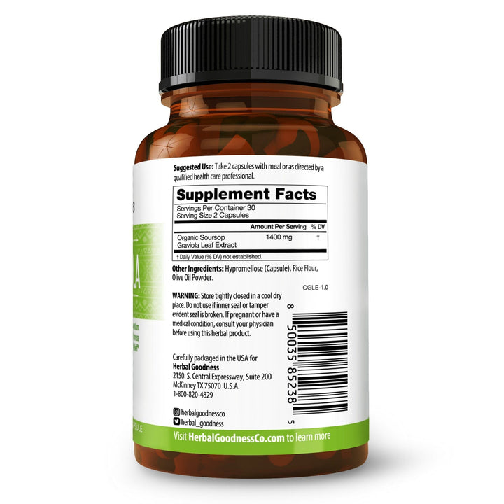 Graviola Soursop Leaf Extract Capsules – 10X Strength - 60/600mg Capsules Herbal Goodness 