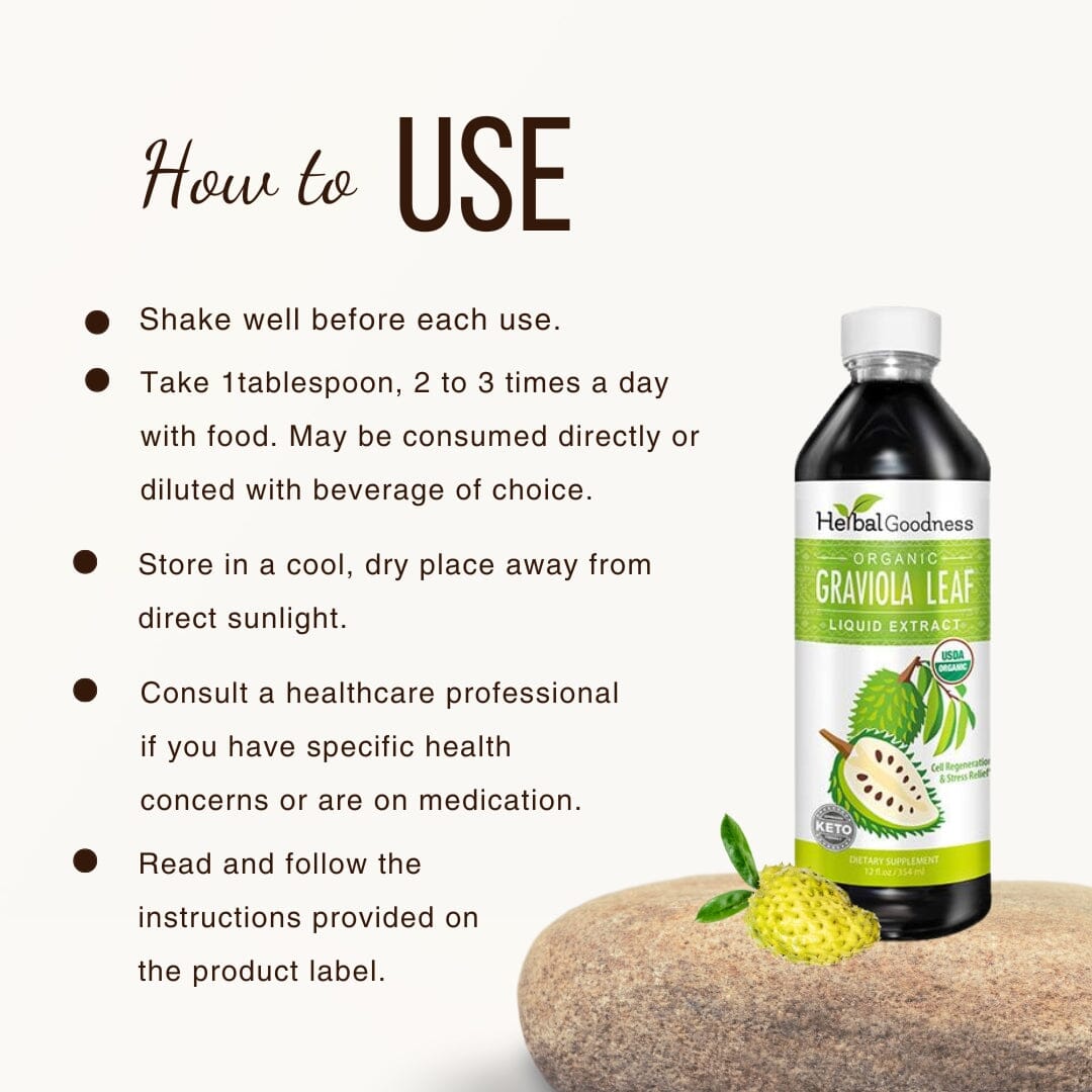Graviola (Soursop) Leaf Extract - Organic Liquid - 15X Strength - Healthy Cell Function, Immunity & Relaxation - Herbal Goodness Liquid Extract Herbal Goodness 