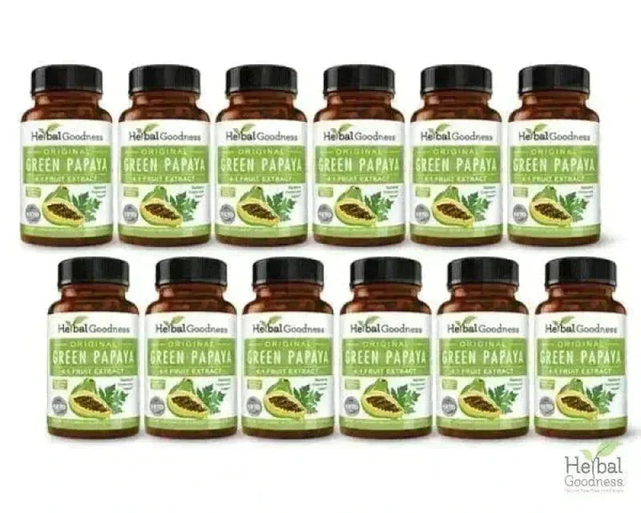 Green Papaya Fruit Extract - Capsules 60/600mg - 4X Strength Capsules Herbal Goodness Case Qty (12) 