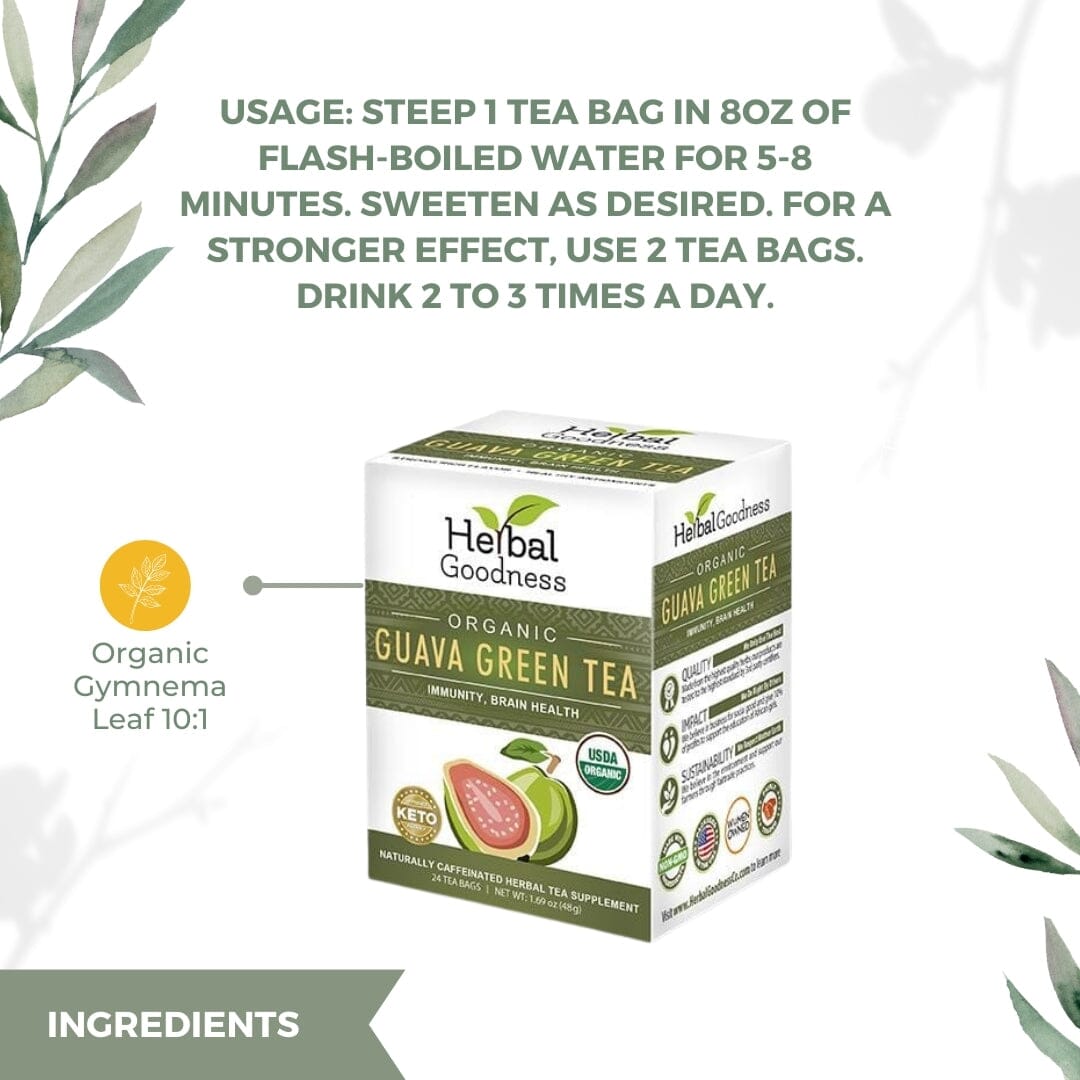 Guava Green Tea - 24/2g - Organic - Immunity & Brain Health - Herbal Goodness - Herbal Goodness