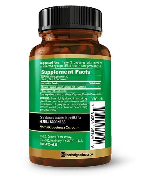 Gut Digest - Papaya Green Fruit Extract - 60/600mg-Digestion and Enzyme Level Support-Herbal Goodness Capsules Herbal Goodness 