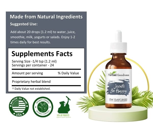 Joints Be Happy 2fl.oz - Plant Based - Dietary Supplement, support healthy bone, joints and cartilage - Herbal Goodness Plant Based - Dietary Supplement Herbal Goodness 