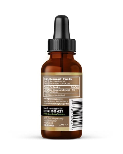 Lion's Mane Mushroom Liquid Extract - Organic 1oz - Brain & Mood Liquid Extract Herbal Goodness 