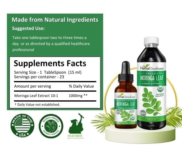 Moringa Leaf Extract Liquid - Organic 15X Strength - Energy, Protein & Immunity - Herbal Goodness Liquid Extract Herbal Goodness 