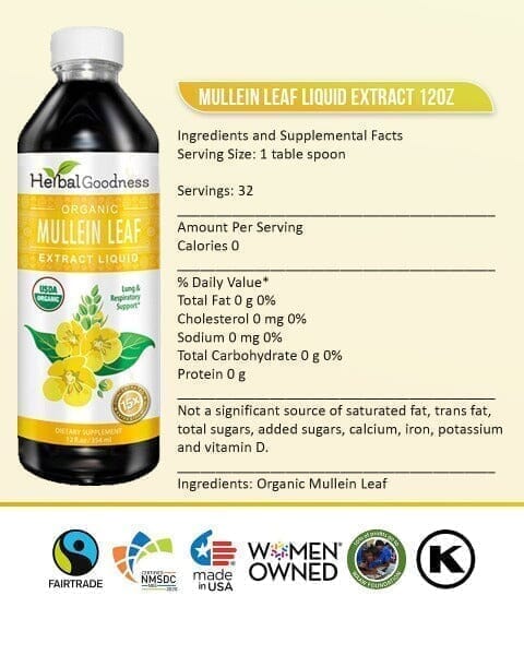 Mullein Leaf Extract Liquid - Organic 15X Strength - Lung & Respiratory Support - Herbal Goodness Liquid Extract Herbal Goodness 