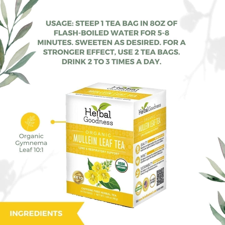 Mullein Leaf Tea - Organic 24/2g - Lung & Respiratory Support - Herbal Goodness Tea & Infusions Herbal Goodness 