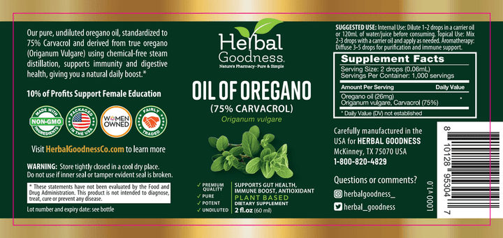 Oil Of Oregano (75% Carvacrol) - 2oz Liquid - Immune Boost - Herbal Goodness Liquid Extract Herbal Goodness 