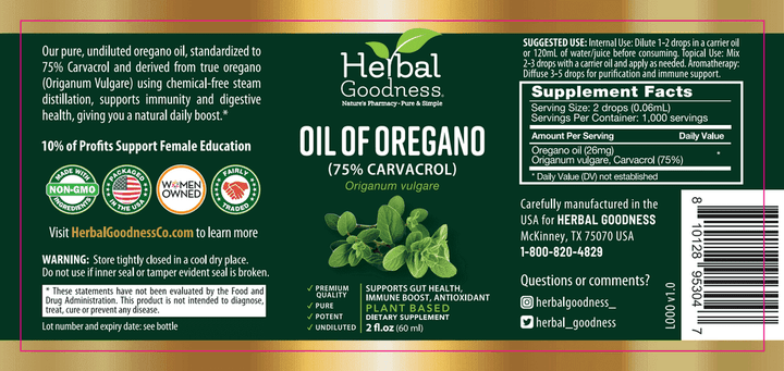 Oil of Oregano (75% Carvacrol) - 2oz Liquid - Immunity Liquid Extract Herbal Goodness 