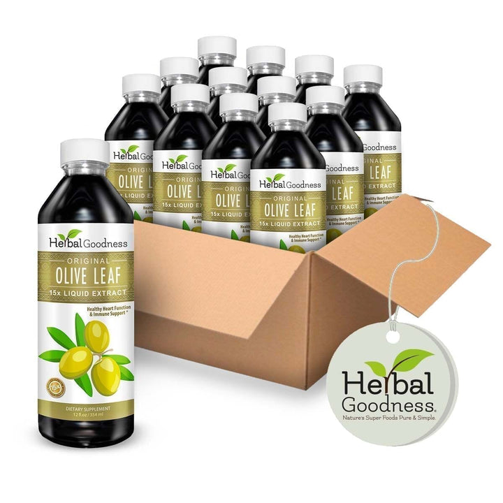 Olive Leaf Extract Liquid - 15X Strength - Healthy Heart Function & Immune Support - Herbal Goodness Liquid Extract Herbal Goodness 12 oz Case(12) 