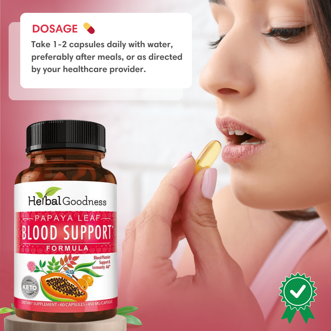 Papaya Leaf Extract Blood Support - 450mg/60 Capsules Capsules Herbal Goodness 