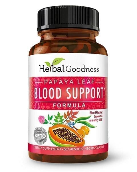 Papaya Leaf Extract Blood Support - 450mg/60 Capsules - Healthy Platelets - Herbal Goodness Capsules Herbal Goodness 60 Caps 