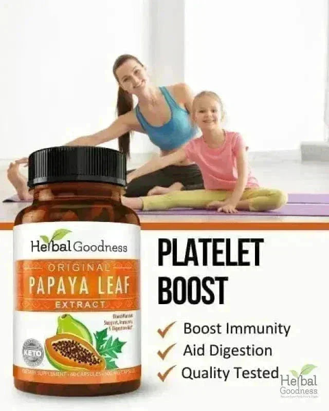 Papaya Leaf Extract - Capsules 600mg - 10X Strength Capsules Herbal Goodness 