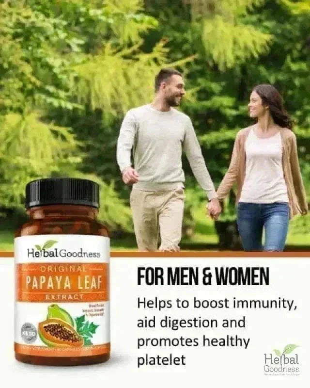 Papaya Leaf Extract - Capsules 600mg - 10X Strength Capsules Herbal Goodness 