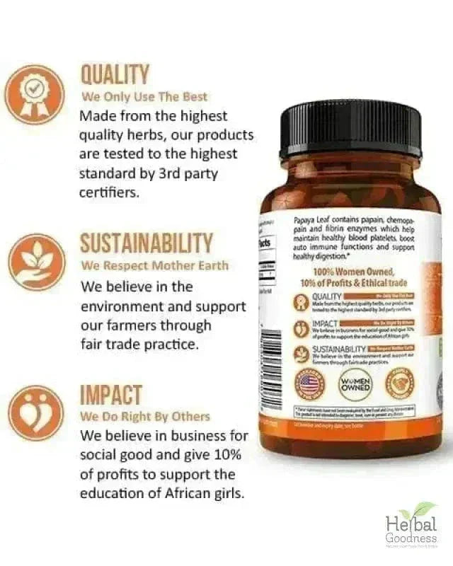 Papaya Leaf Extract - Capsules 600mg - 10X Strength Capsules Herbal Goodness 