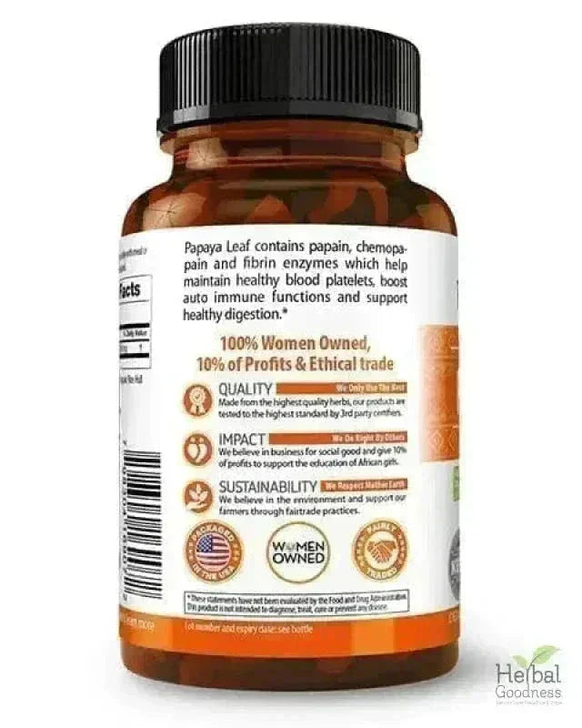 Papaya Leaf Extract - Capsules 600mg - 10X Strength Capsules Herbal Goodness 