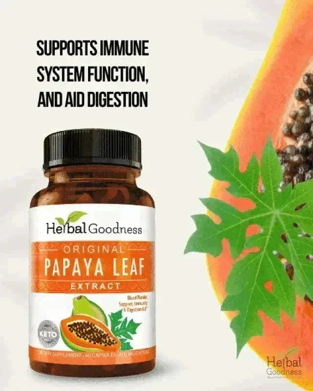 Papaya Leaf Extract - Capsules 600mg - 10X Strength Capsules Herbal Goodness 