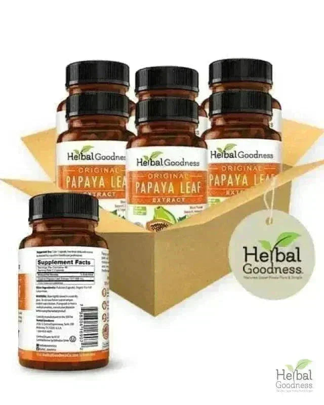 Papaya Leaf Extract - Capsules 600mg - 10X Strength Capsules Herbal Goodness Case Qty (6) - 60 Caps 
