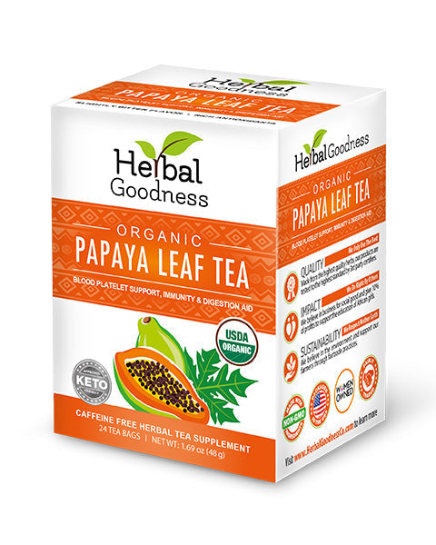 Papaya Leaf Tea - 24/2g Tea Bags - Organic - 24 Premium Caffeine-Free - Herbal Goodness Buy Tea & Infusions