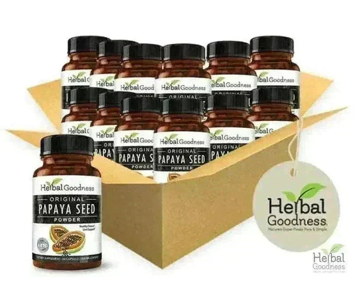 Papaya Seed Powder - 60/600mg Capsules - Gut & Colon Cleanse Capsules Herbal Goodness Case Qty (12) 