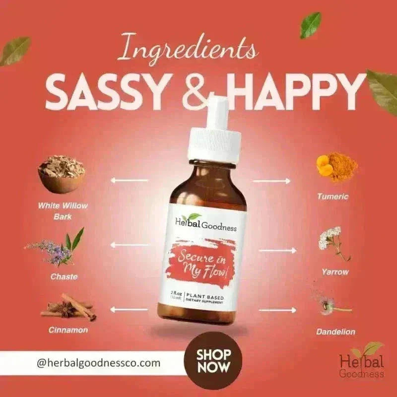Secure in my Flow 2fl.oz - Plant Based - Dietary Supplement, Ensure Comfortable Menstrual Cycle Liquid Extract Herbal Goodness 