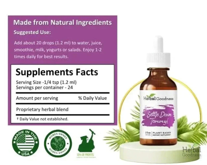 Settle Down Tommy 2fl.oz - Plant Based - Dietary Supplement - Herbal Goodness Liquid Extract Herbal Goodness 