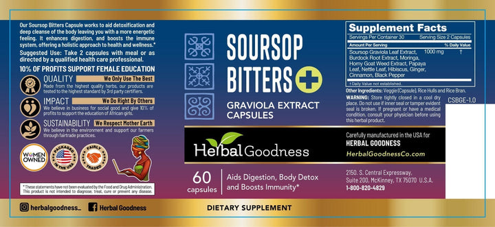 Soursop Bitters Graviola Extract_Capsules_120/1000mg Capsules Herbal Goodness 