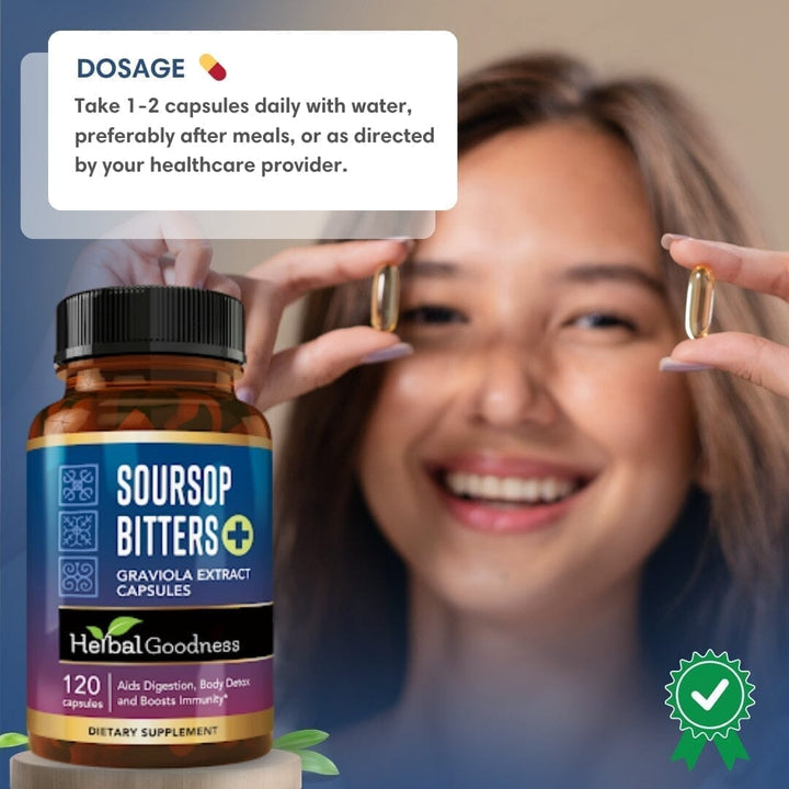 Soursop Bitters Graviola Extract - 120/1000mg Capsules - Immunity & Wellbeing Capsules Herbal Goodness 