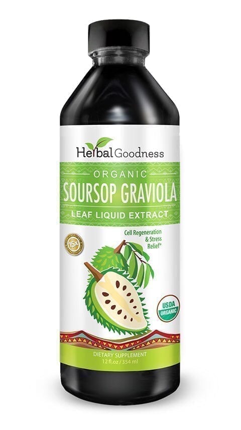 Soursop Leaf Graviola Extract - Organic Liquid - 15X Strength - Healthy Cell Function, Immunity & Relaxation - Herbal Goodness Liquid Extract Herbal Goodness 12oz 