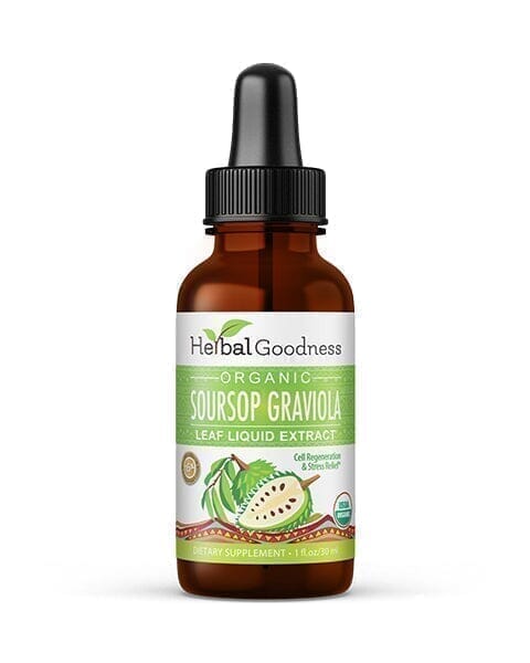 Soursop Leaf Graviola Extract - Organic Liquid - 15X Strength - Healthy Cell Function, Immunity & Relaxation - Herbal Goodness Liquid Extract Herbal Goodness 1oz 