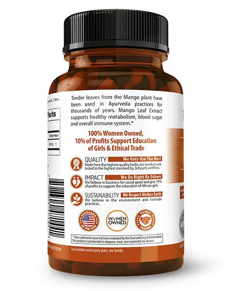 Mango Leaf Capsules - 60/600mg - Metabolism & Immunity - Herbal Goodness Cap Herbal Goodness Buy case Qty (12)-10% Off 