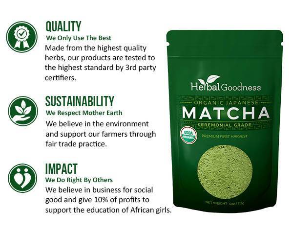 Matcha Green Tea Powder Organic Ceremonial Japanese Grade - Organic, Kosher - Energy & Vitality, Smoothie Powder, Bake - By Herbal Goodness Powder Herbal Goodness 